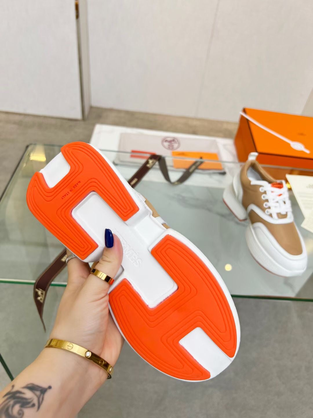 GIGA SNEAKER CARAMEL MIX WHITE CALFSKIN