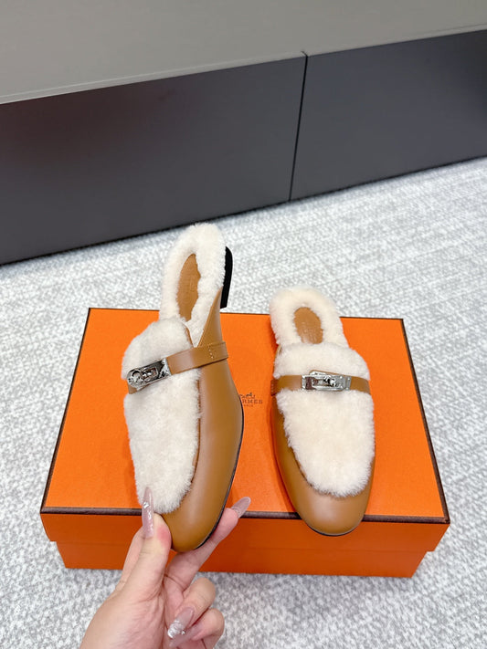 HM 25ss Oz Mule Brown Goatskin And Shearling 461944