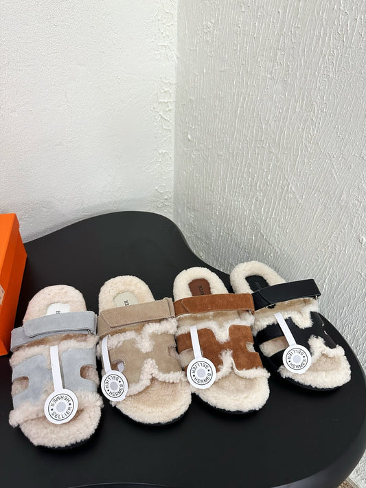 HM Chypre Sandal In Light Grey Blue Mix White Suede And Fleece Lining 961137