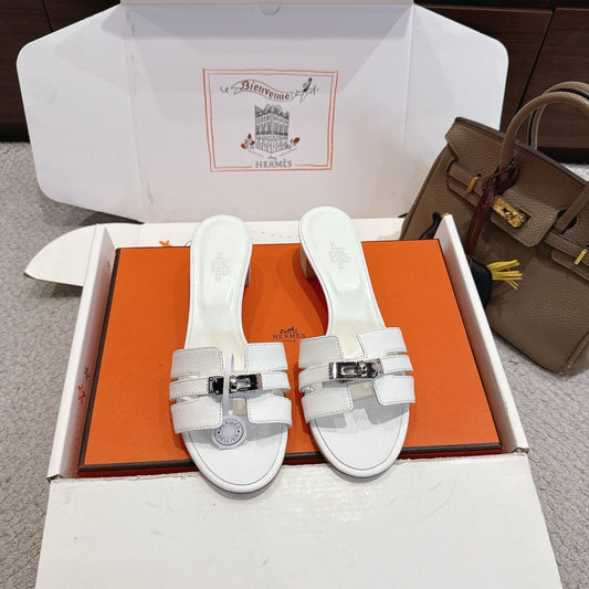 HM Kelly Buckle Sandals 5cm White Leather 804986