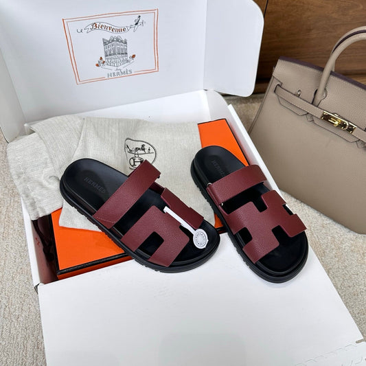 HM Chypre Sandal Black Burugndy Espom Leather 862391