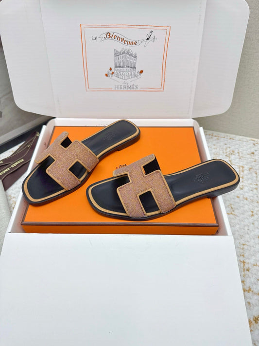 HM Oasis Sandals Black Brown Suede Cowhide 625264