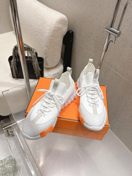 HM Lift Slip-On Sneaker White Orange Black Fabric Suede 608248
