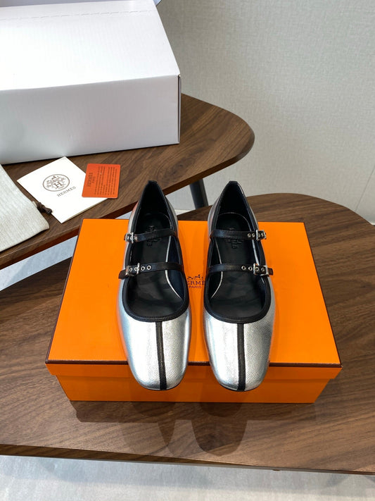 HM 25s Mary Jane Double strap Sliver Calfskin 422563