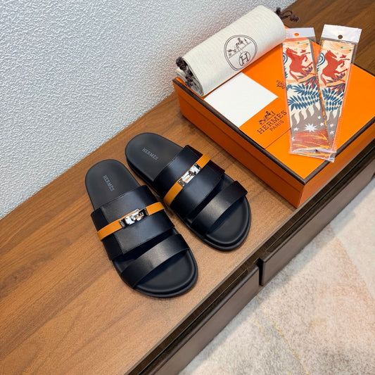 HM Jackson Sandals Black Tan Brown Sheepskin 707181
