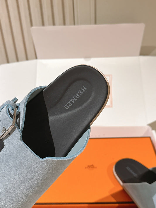 HM 26s Double Buckle Birkenstock Sandals Grey Suede 968906