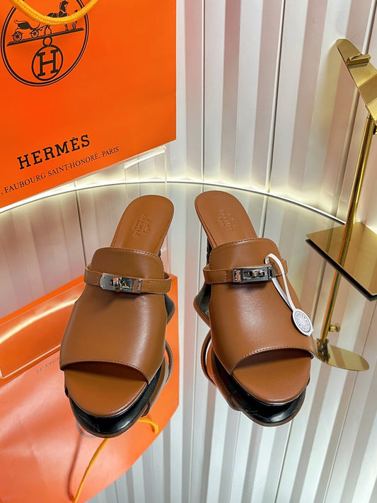 HM Cute Sandal 7cm Brown Calfskin 616213