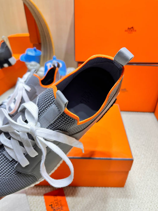 HM Depart Slip-On Sneaker In Mouse Gray Knit And Calfskin
