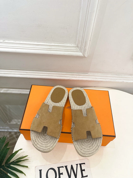 HM Antigua Espadrille Tan Suede Raffia 631942