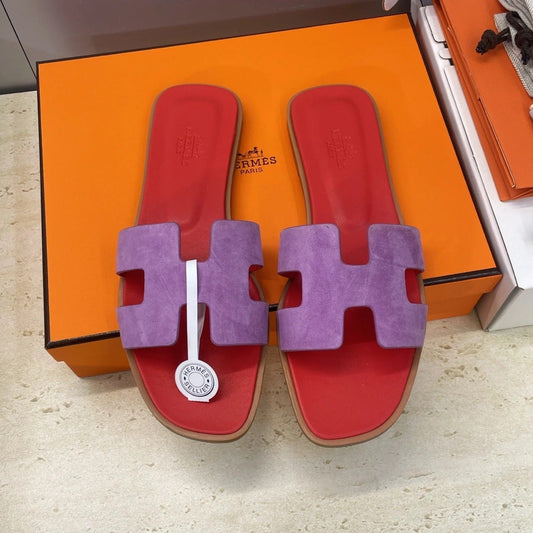 HM 26ss Oran Sandals Red Purple Suede Cowhide 607204
