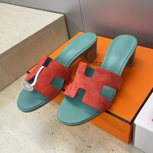HM 26ss Oran Sandals 45 Turquoise Red Suede Cowhide 607212