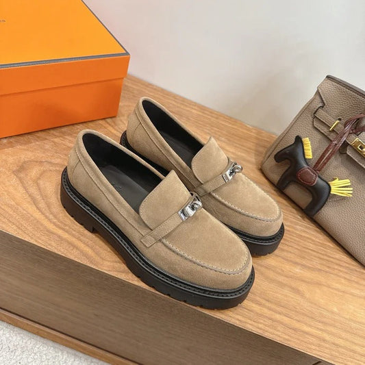 HM 26ss Loafers Dark Beige Black Suede Calfskin 638441