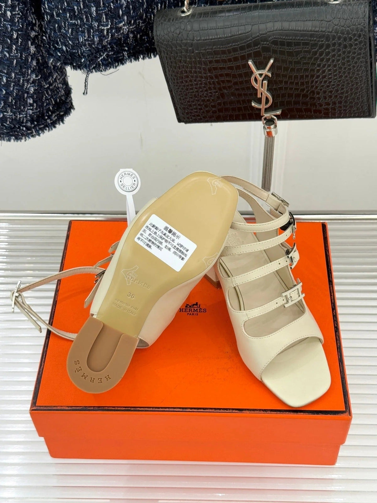 HM 26ss Peep Toe Sandals 65 Beige Sheepskin 642767