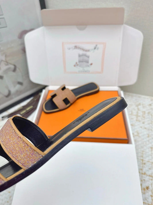 HM 26ss Oran Sandals Rose Bronze Rhinestone Cowhide 625264