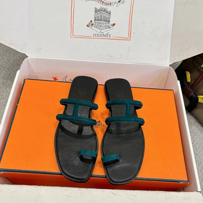Hermes Georgia Sandals Deep Turquoise in Suede 685980