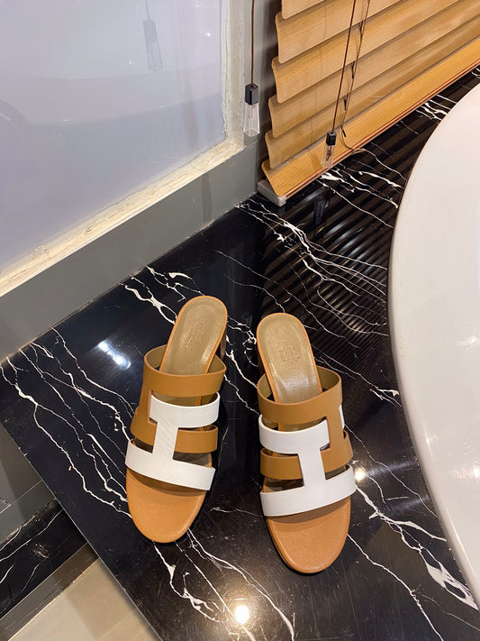 HM Amica Sandals 50mm Brown White Sheepskin 546229