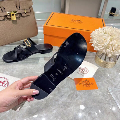 HM Claire Slippers Black Cowhide 546094