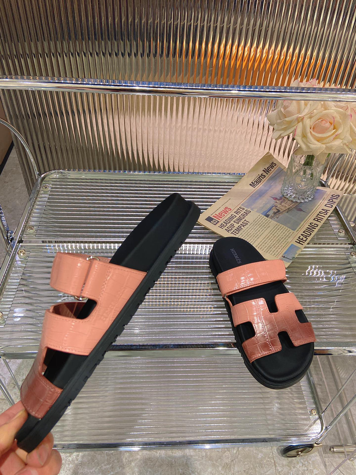 CHYPRE SANDAL OMBRE LIGHT PINK BROWN CALFSKIN