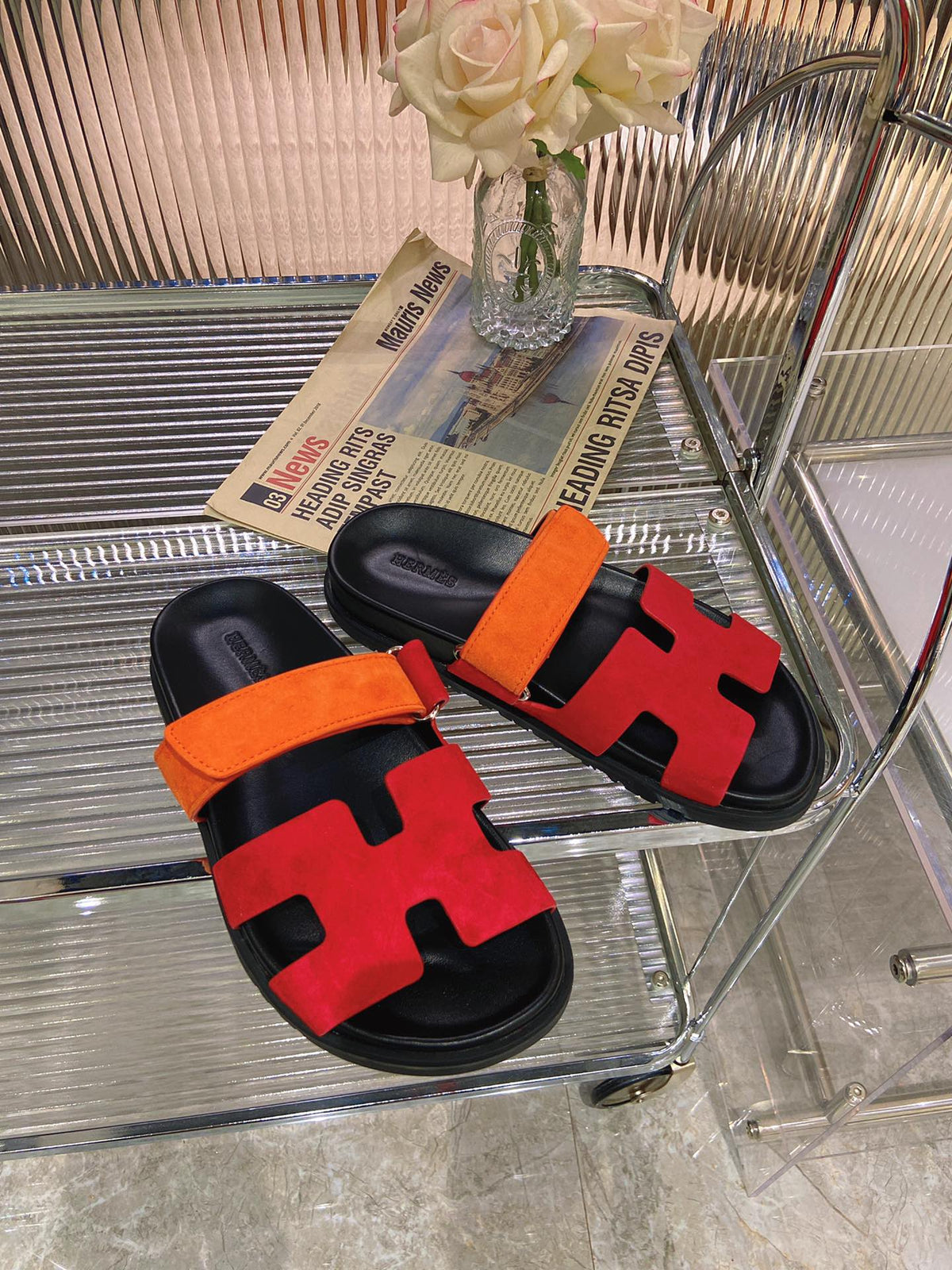 CHYPRE SANDAL RED MIX ORANGE SUEDE