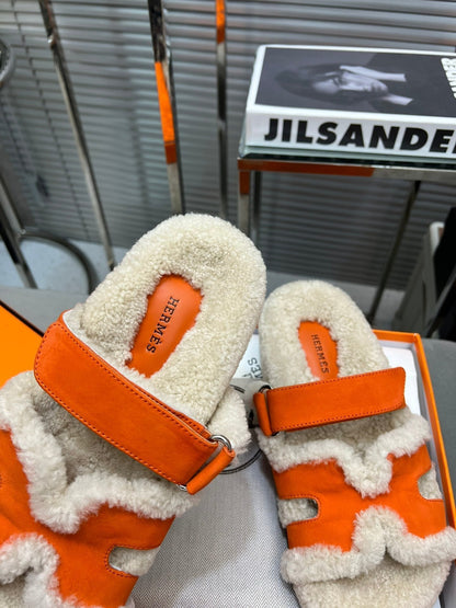 HM Chypre Sandal In Orange Suede And Fleece Lining  953827