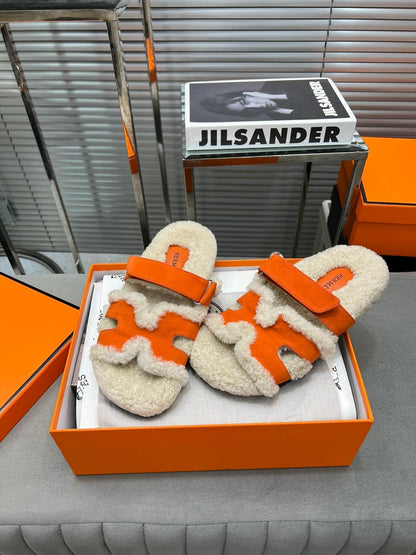 HM Chypre Sandal In Orange Suede And Fleece Lining  953827