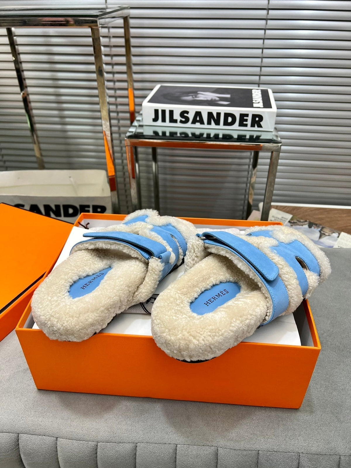 HM Chypre Sandal In Blue Suede And Fleece Lining 953833
