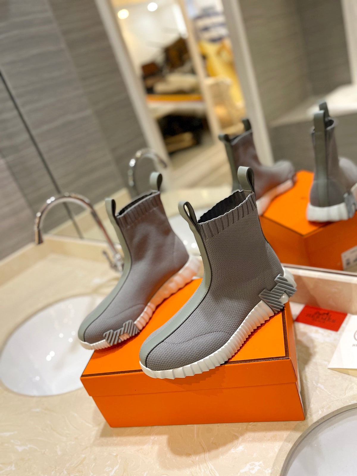 HM Fun Sneaker In Grey Mesh Fabric And Lambskin  983002