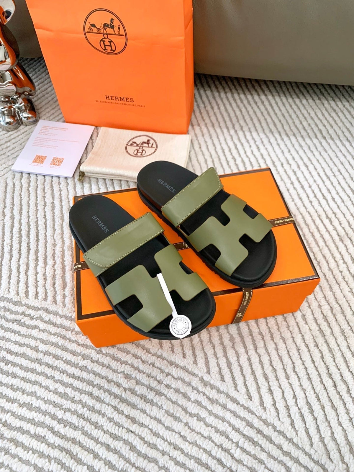 HM Chypre Sandal Khaki Green Mix Black Leather 963528