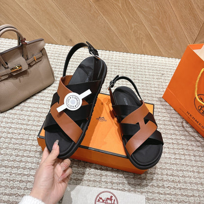 HM 26s Cross-Strap Sandals In Brown And Black Calfskin