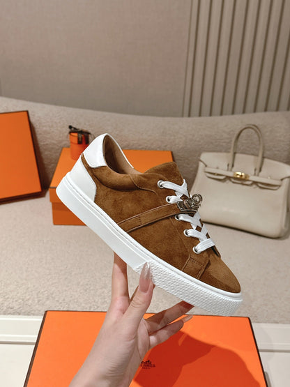 HM Day Sneakers White Dark Brown Suede Calfskin 577511