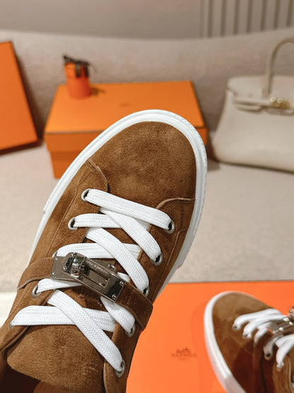 HM Day Sneakers White Dark Brown Suede Calfskin 577511