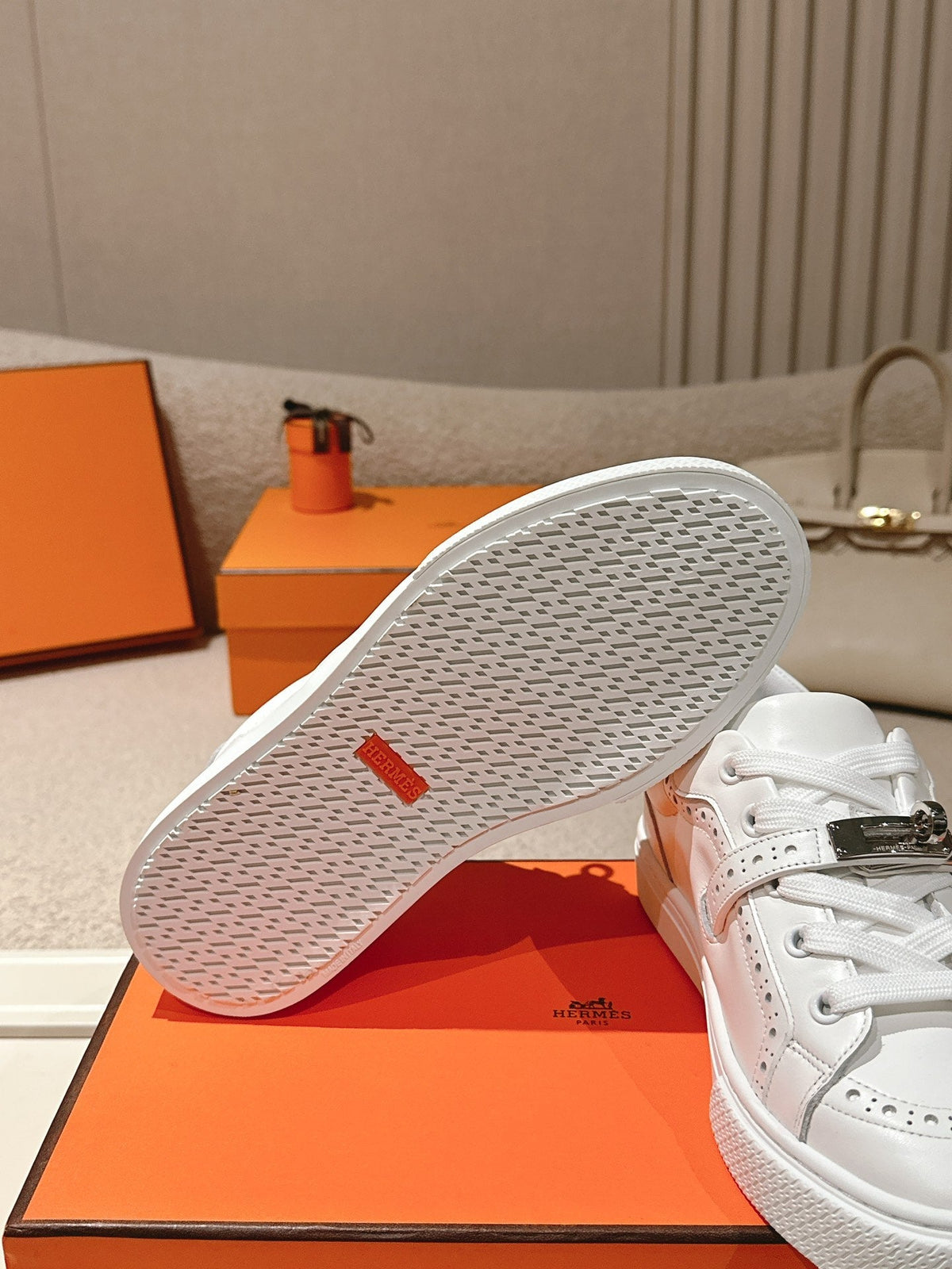HM Day Sneakers With Perforated Strap White Calfskin 577513