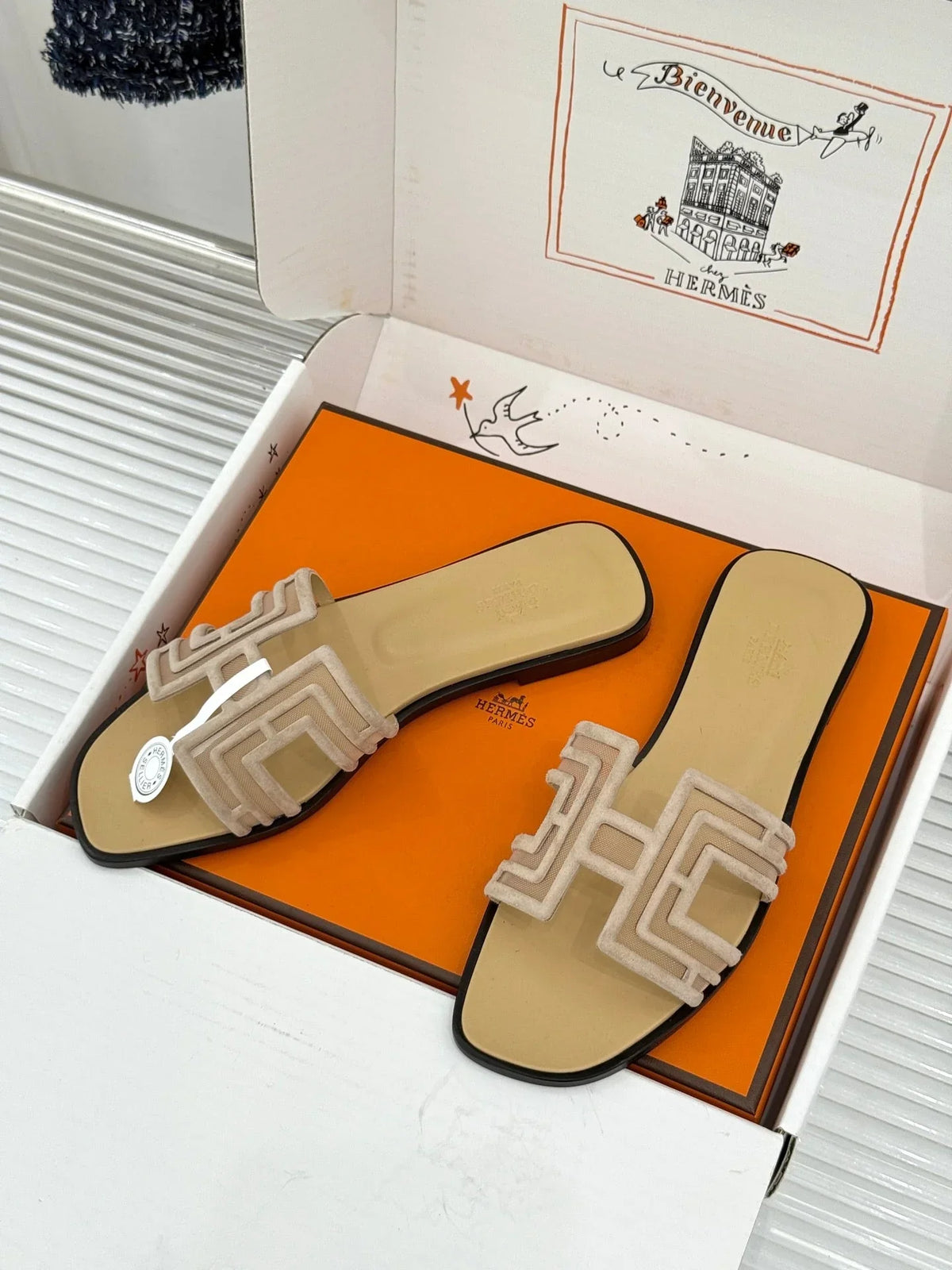 Hermes 2026 Oran Sandal Flat Suede Mesh 898415