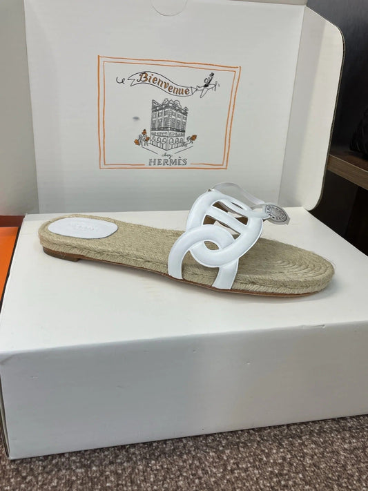 Hermes 2026 Famosa Espadrilles White Beige Straw Leather 400390