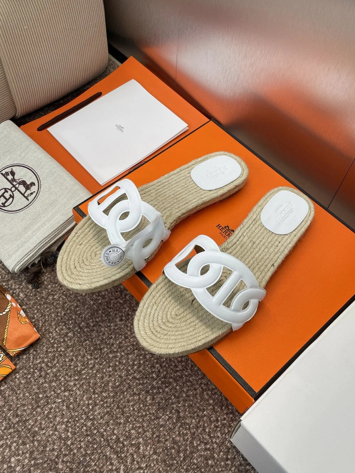 Hermes 2026 Famosa Espadrilles White Beige Straw Leather 400390