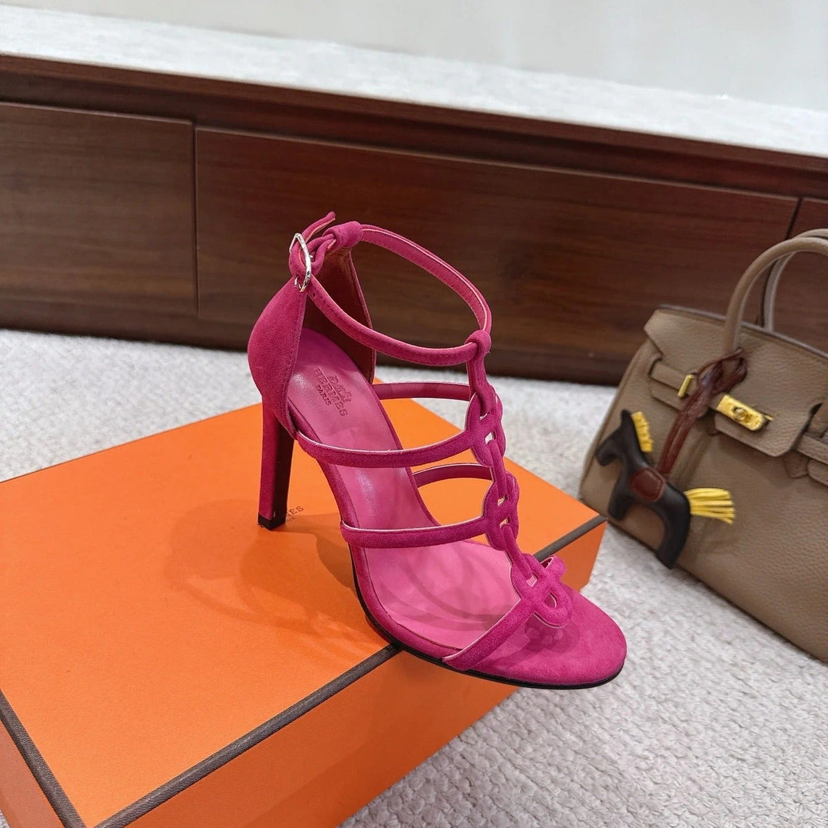 HM 26ss High Heels Sandals 10.5 Pink Suede 686013