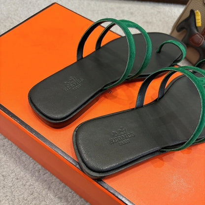 Hermes Georgia Sandals Green in Suede 685985