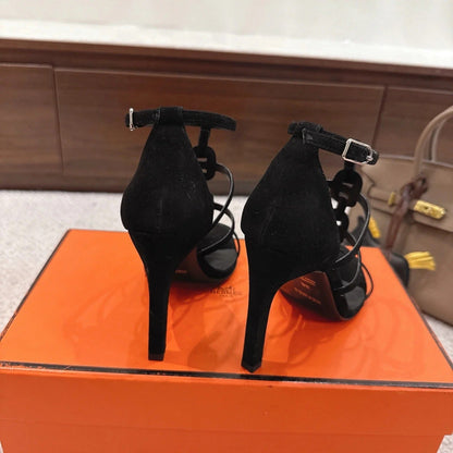 HM 26ss High Heels Sandals 70 Black Suede 686011