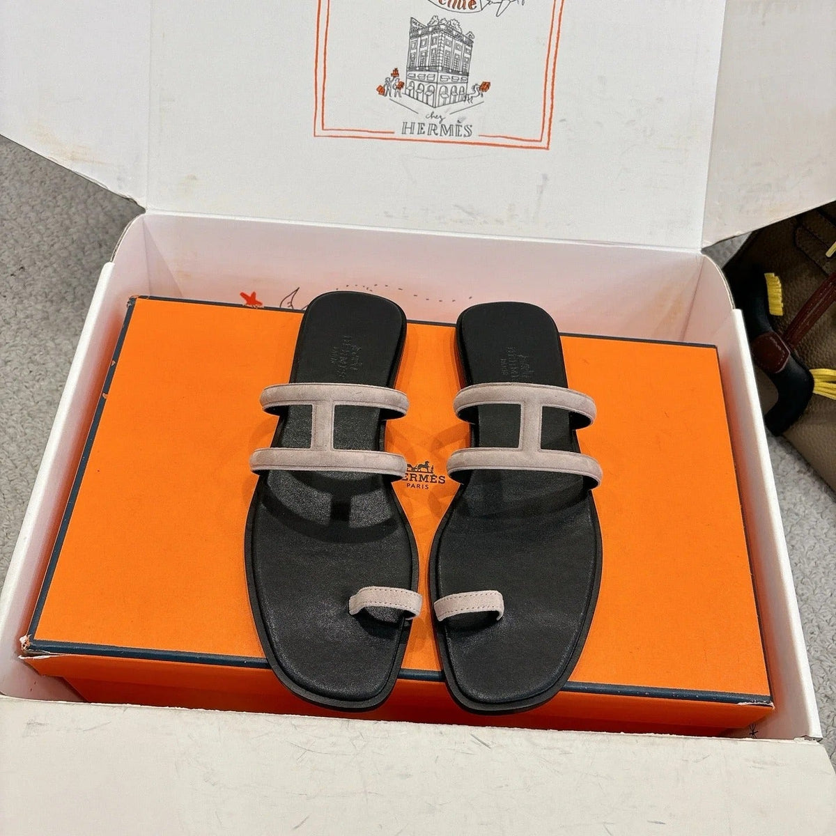 Hermes Georgia Sandals Taupe in Suede 685979