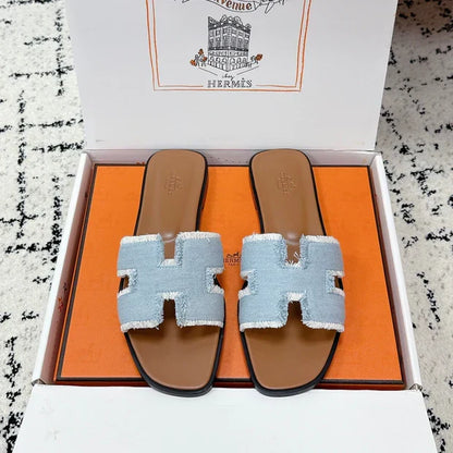 HM 26ss Oran Sandals Light Blue Brown Denim Cowhide 617211