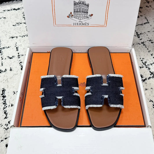 HM 26ss Oran Sandals Dark Brown Canvas Cowhide 617217