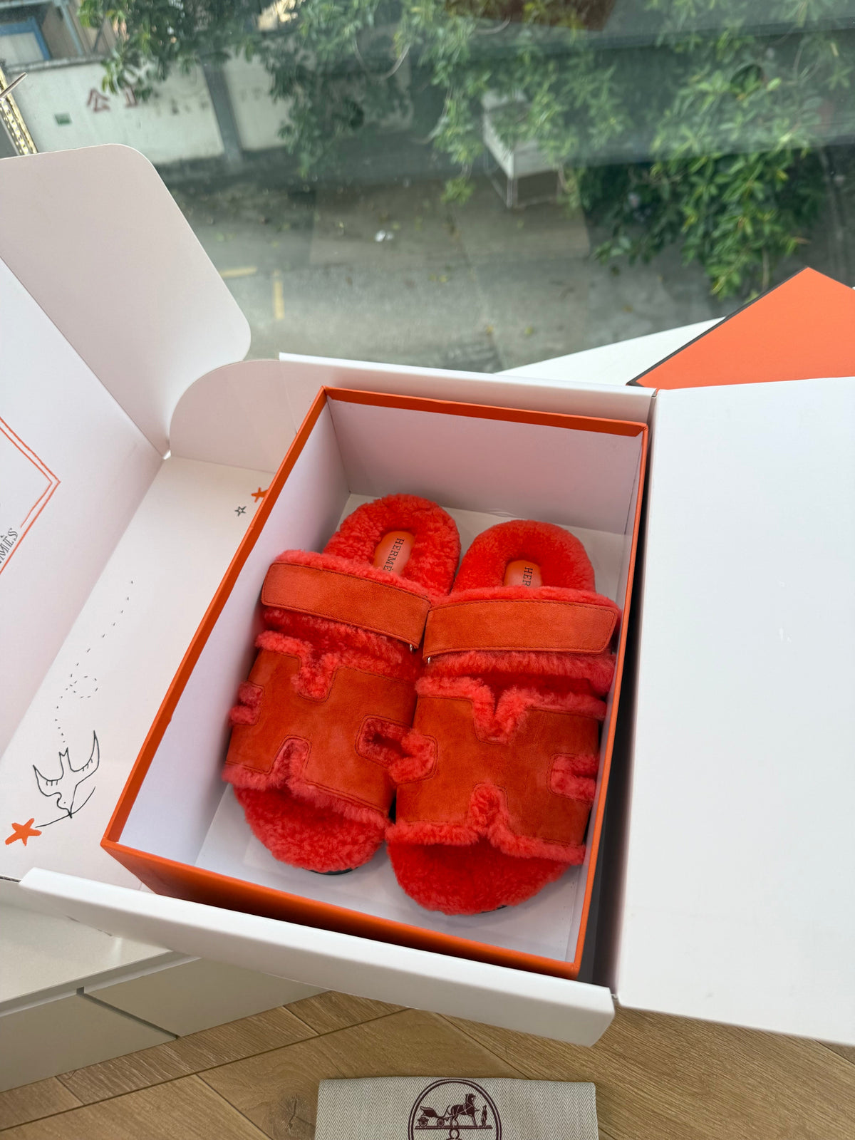 HM Chypre Sandals Orange Shearling Suede 967721