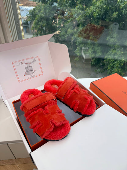 HM Chypre Sandals Orange Shearling Suede 967721