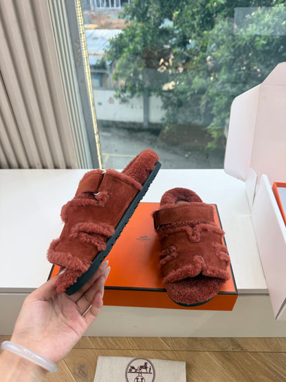 HM Chypre Sandals Brick Red Shearling Suede 967722