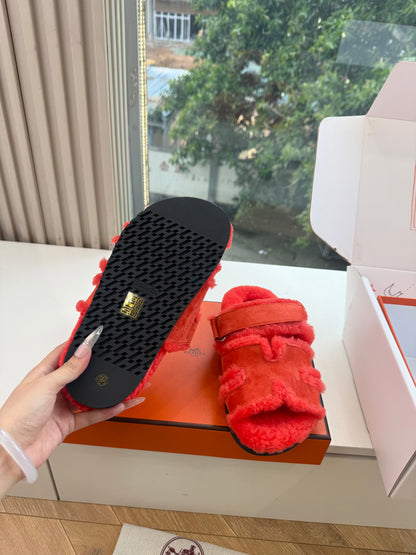HM Chypre Sandals Orange Shearling Suede 967721