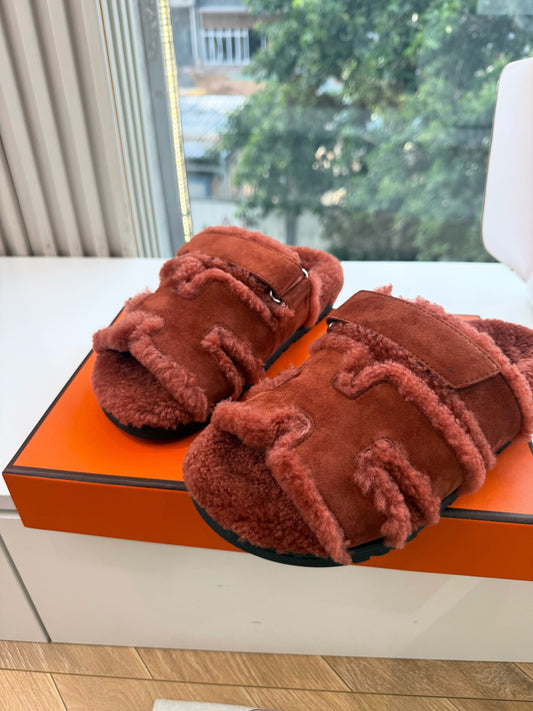 HM Chypre Sandals Brick Red Shearling Suede 967722