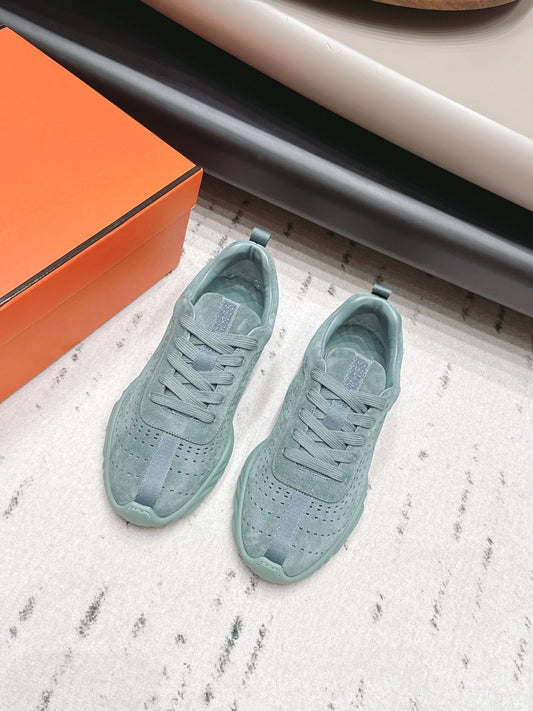 HM 26s Trail Sneakers In Sage Green Perforated Suede