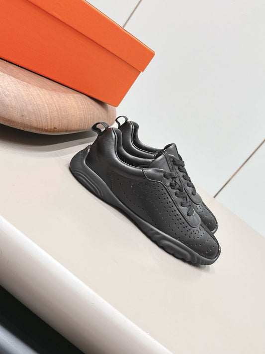HM 26s Trail Sneakers In Black Perforated Calfskin