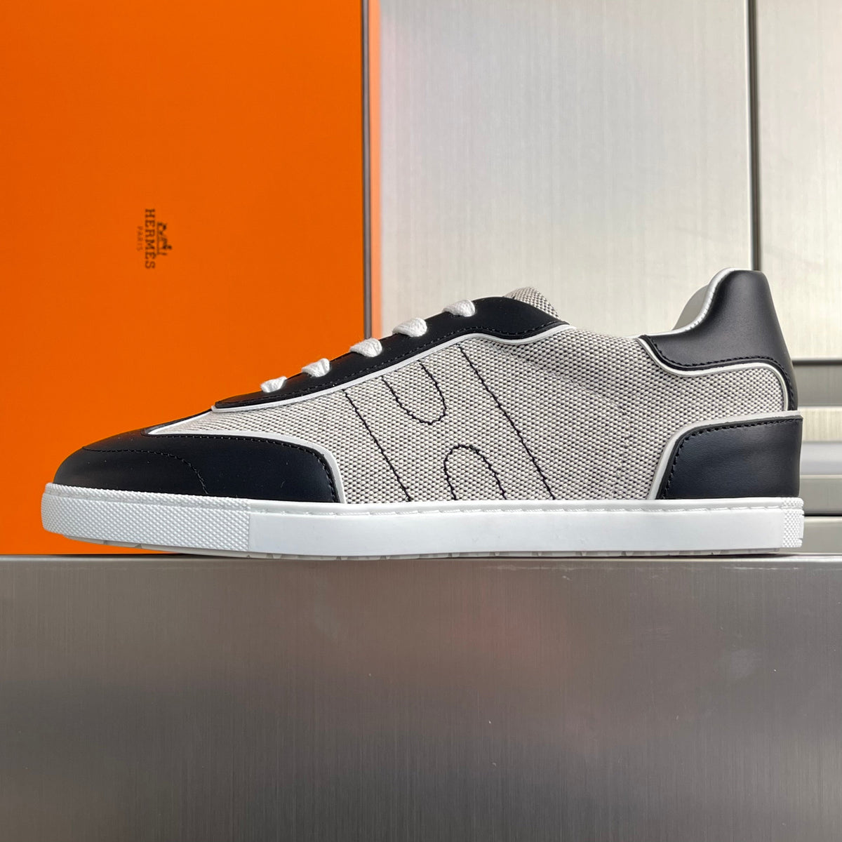 HM Match Sneaker Grey mix Black Sheepskin Canvas 609038