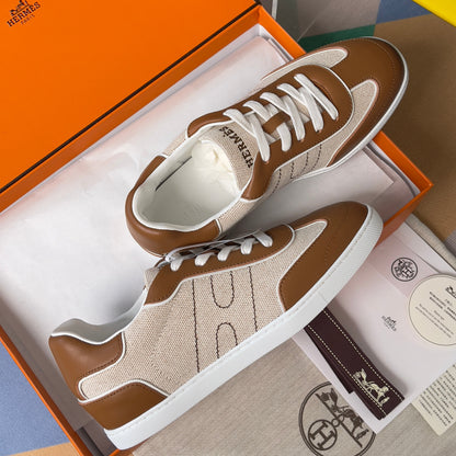 HM Match Sneaker Beige mix Brown Sheepskin Canvas 609039